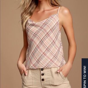 Lulus Etophe Studios Teegan Beige Plaid Cowl Neck Tank